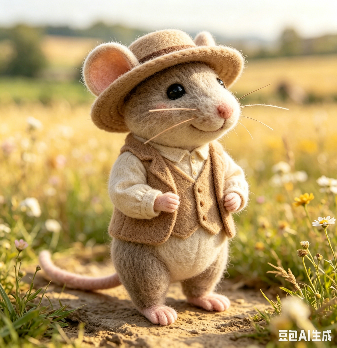 Marigold, a handmade Country Mouse felt figurine by FeltWhimsy