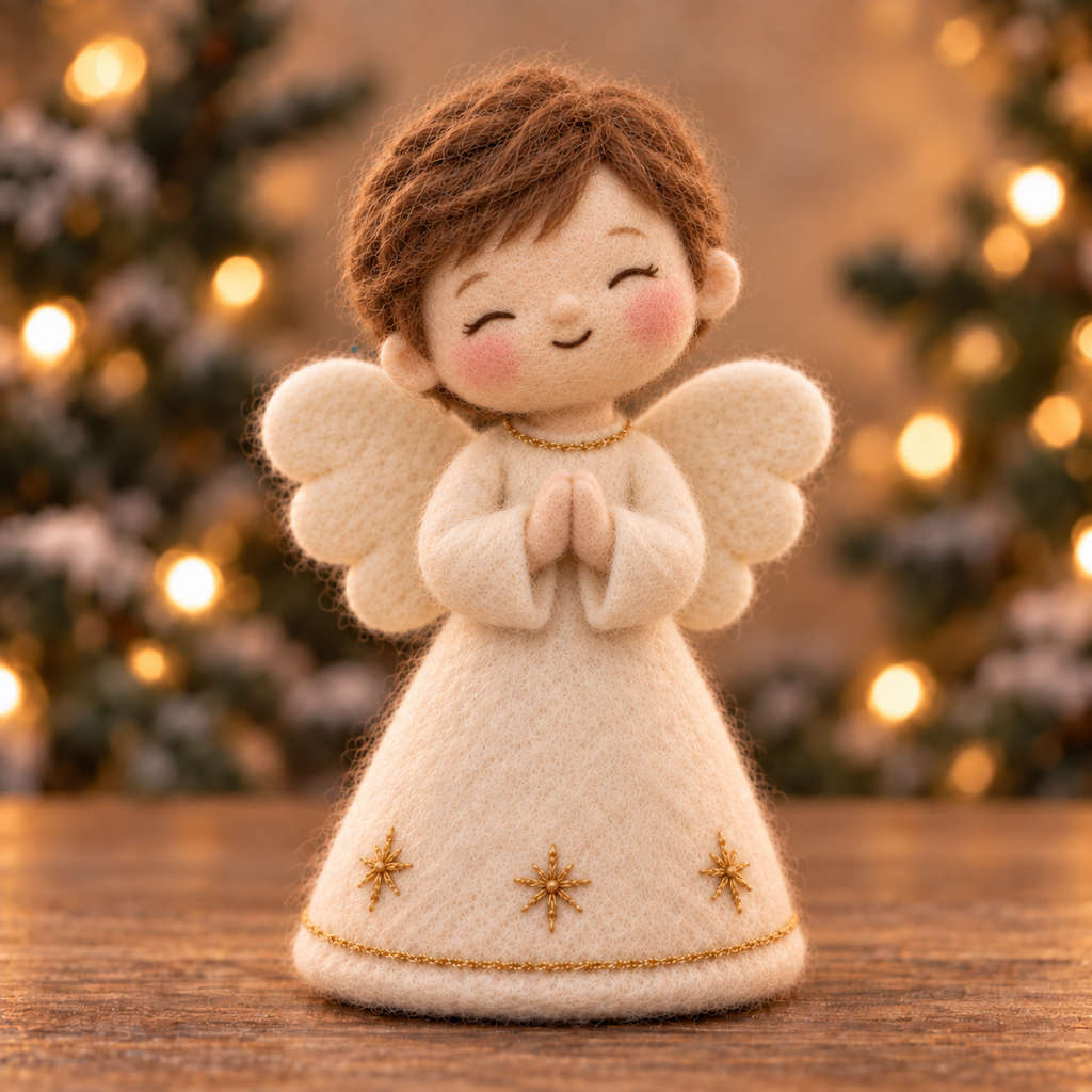 Holly, Prayer Boy in Christmas Angel Boys, handmade needle-felted Christmas decor