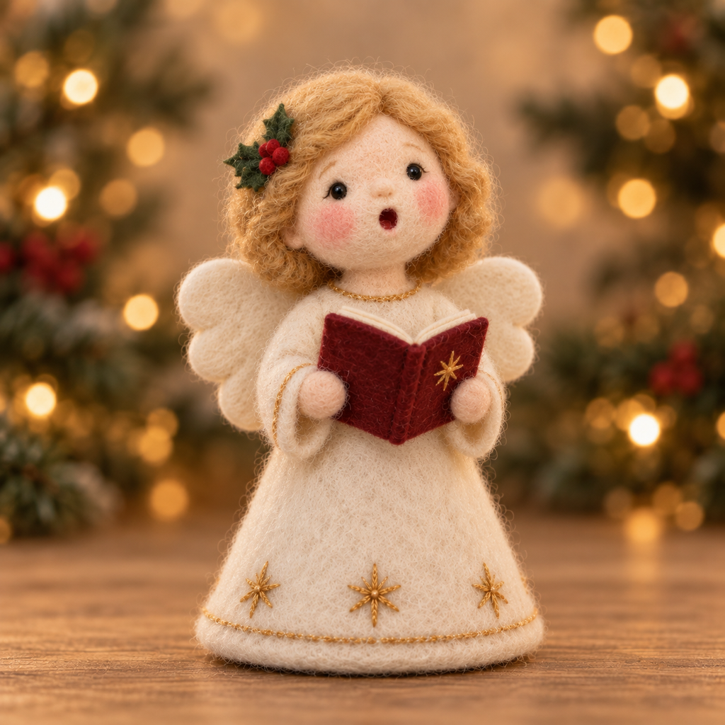 Pip, Carol in Christmas Angel Girls, handmade needle-felted Christmas decor