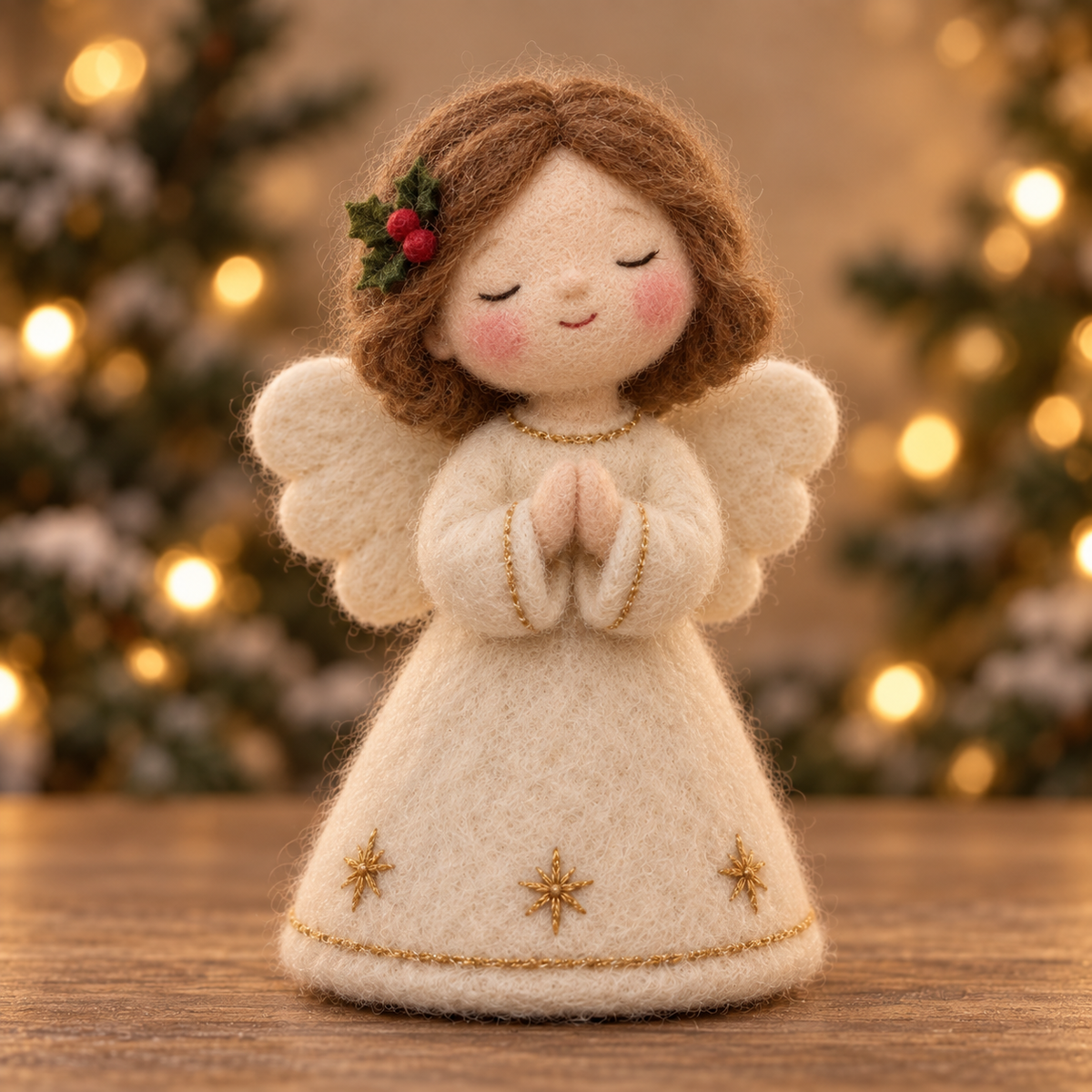 Holly, Prayer in Christmas Angel Girls, handmade needle-felted Christmas decor