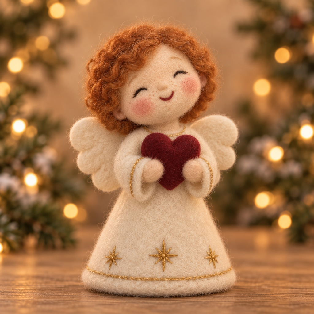 Noel, Heart in Christmas Angel Girls, handmade needle-felted Christmas decor
