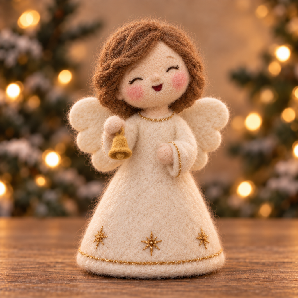 Merry, Bell Felt V2 in Christmas Angel Girls, handmade needle-felted Christmas decor