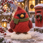 Pip, Welcoming Bird in Christmas Cardinal Friends, handmade needle-felted Christmas decor