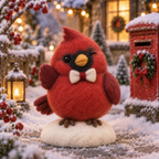 Juniper, Winking Bird in Christmas Cardinal Friends, handmade needle-felted Christmas decor