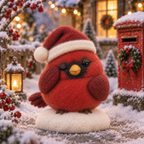 Merry, Sleepy Bird in Christmas Cardinal Friends, handmade needle-felted Christmas decor
