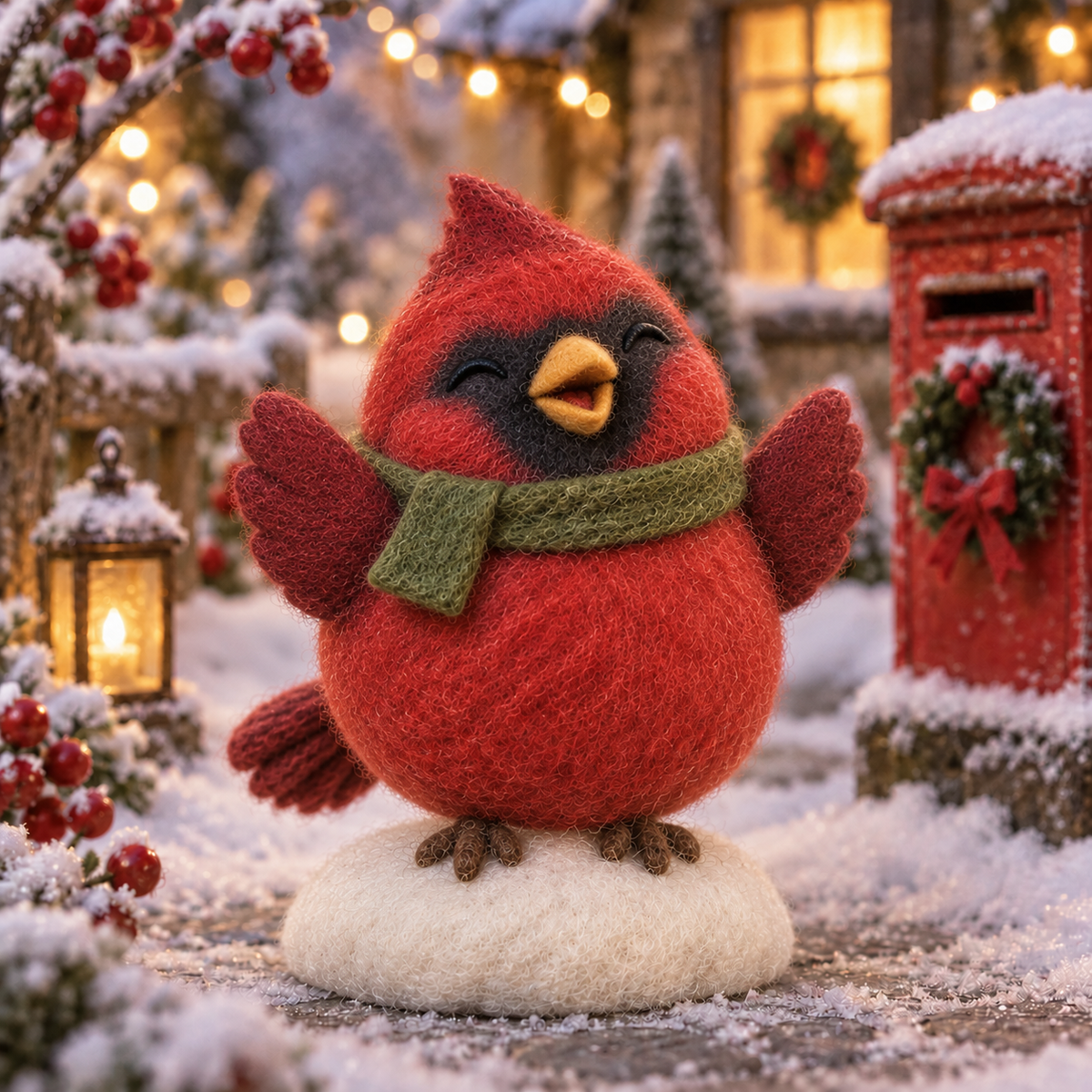 Tinsel, Singing Bird in Christmas Cardinal Friends, handmade needle-felted Christmas decor