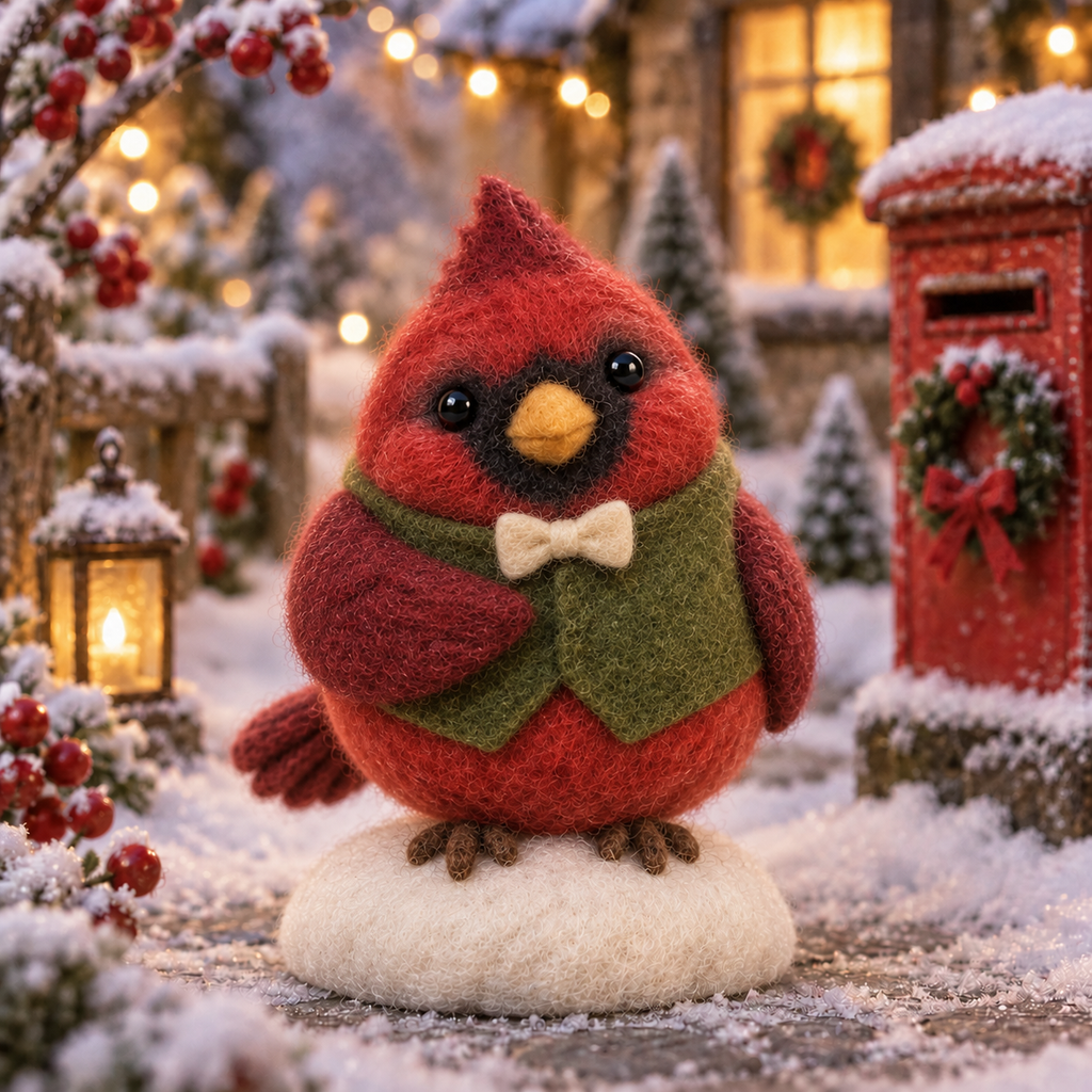 Robin, Gentleman Bird in Christmas Cardinal Friends, handmade needle-felted Christmas decor