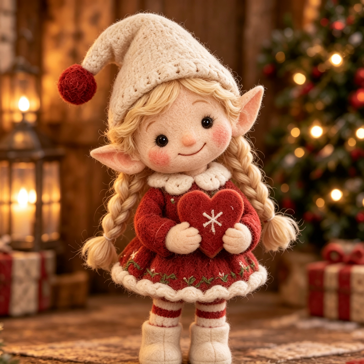 Holly, Christmas Elf 2 in Christmas Elf Parade, handmade needle-felted Christmas decor