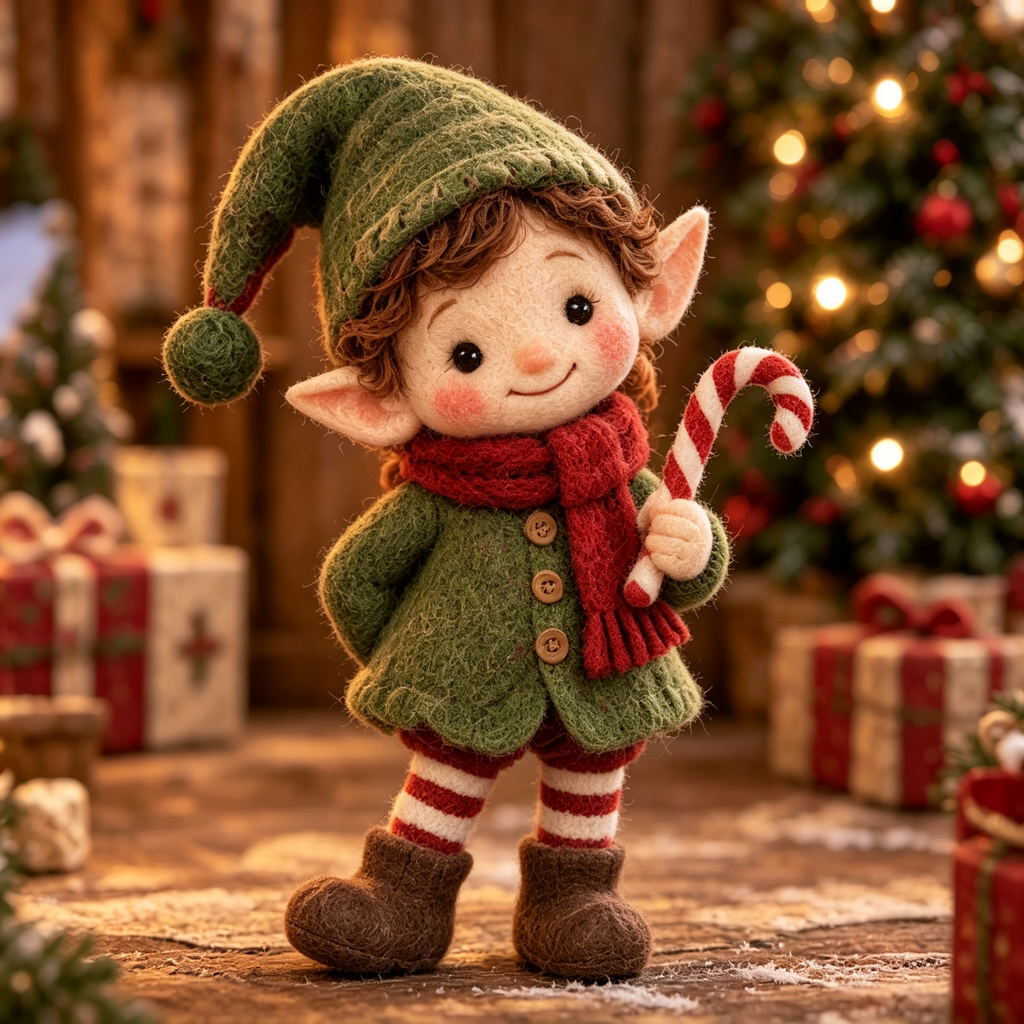 Noel, Christmas Elf 3 in Christmas Elf Parade, handmade needle-felted Christmas decor