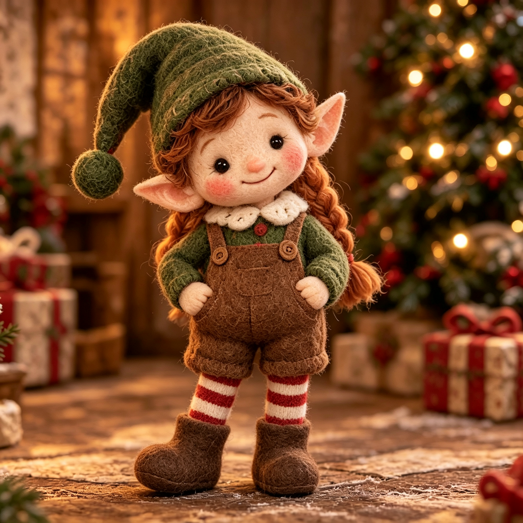 Merry in Christmas Elf Parade, handmade needle-felted Christmas decor