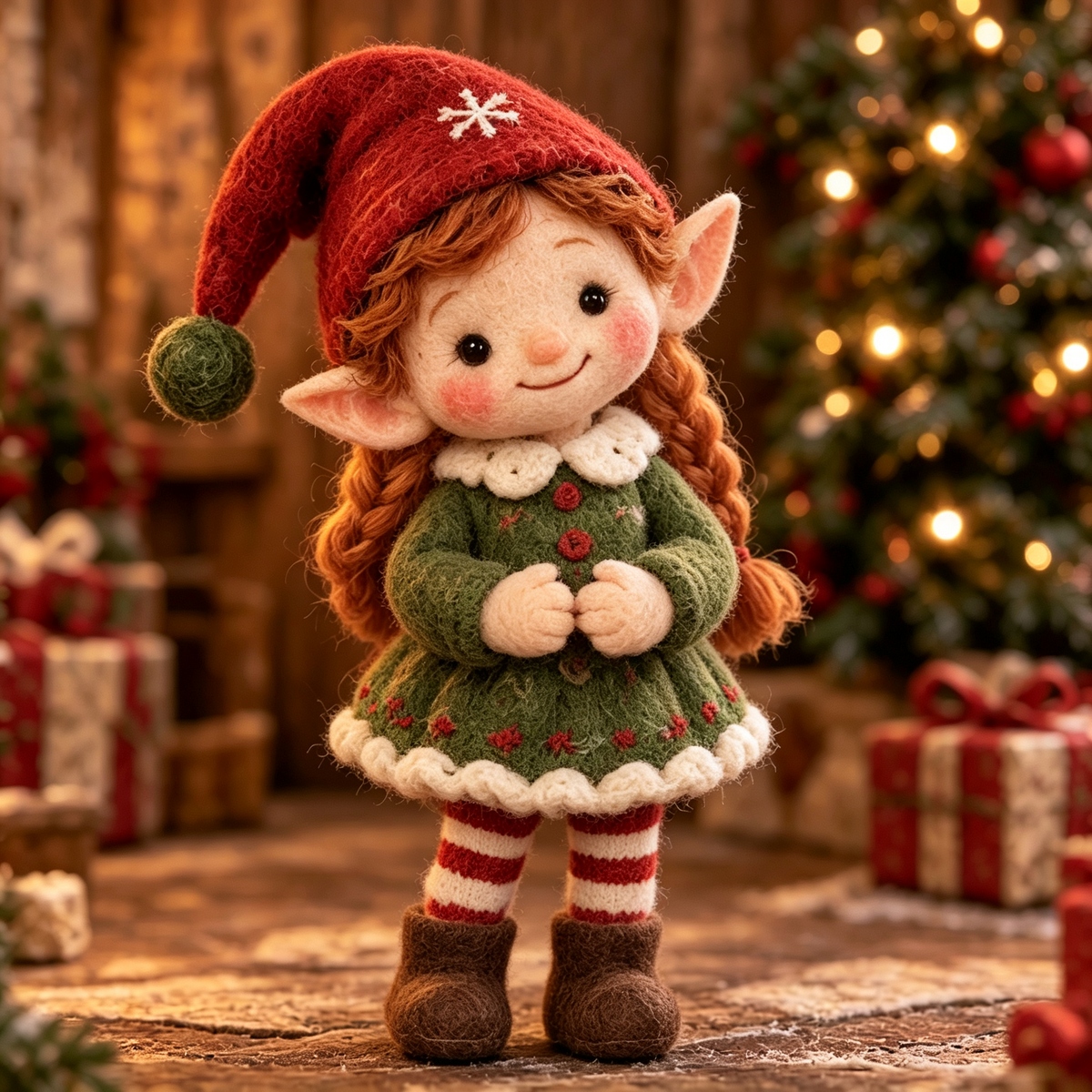 Clover in Christmas Elf Parade, handmade needle-felted Christmas decor