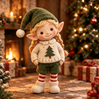 Ginger in Christmas Elf Parade, handmade needle-felted Christmas decor