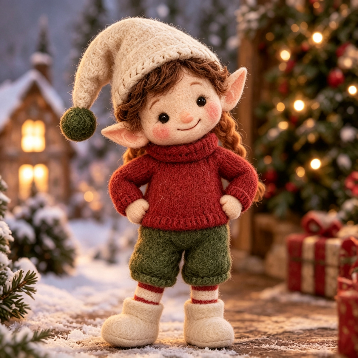 Robin in Christmas Elf Parade, handmade needle-felted Christmas decor