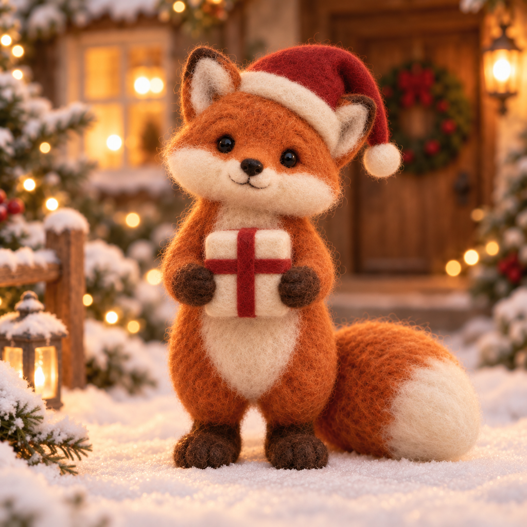 Pip in Christmas Fox Moments, handmade needle-felted Christmas decor