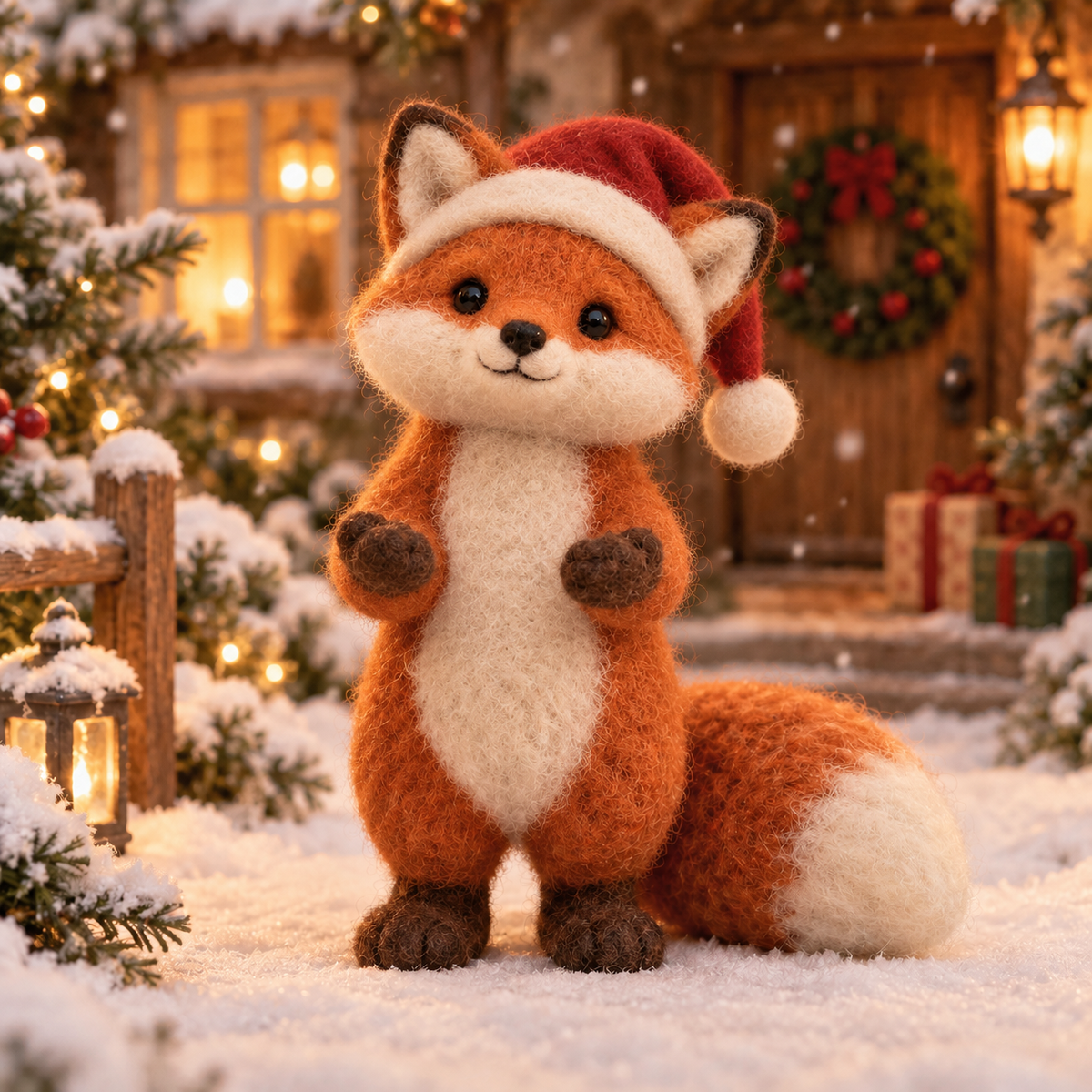 Tinsel in Christmas Fox Moments, handmade needle-felted Christmas decor