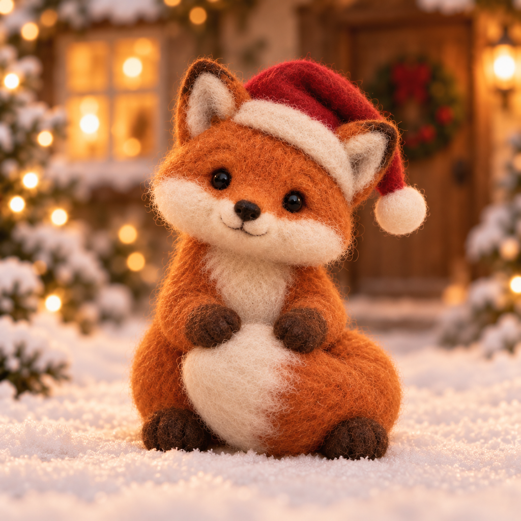 Clover in Christmas Fox Moments, handmade needle-felted Christmas decor