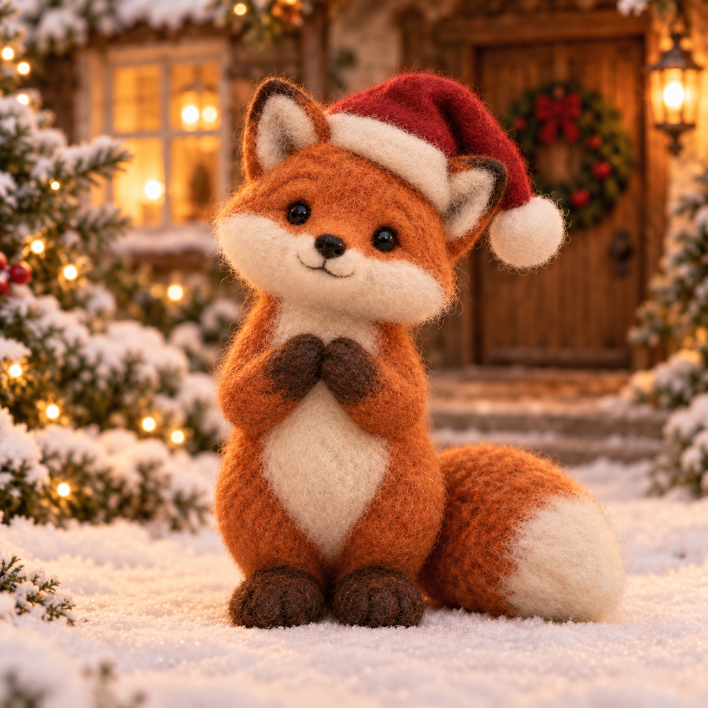 Ginger in Christmas Fox Moments, handmade needle-felted Christmas decor