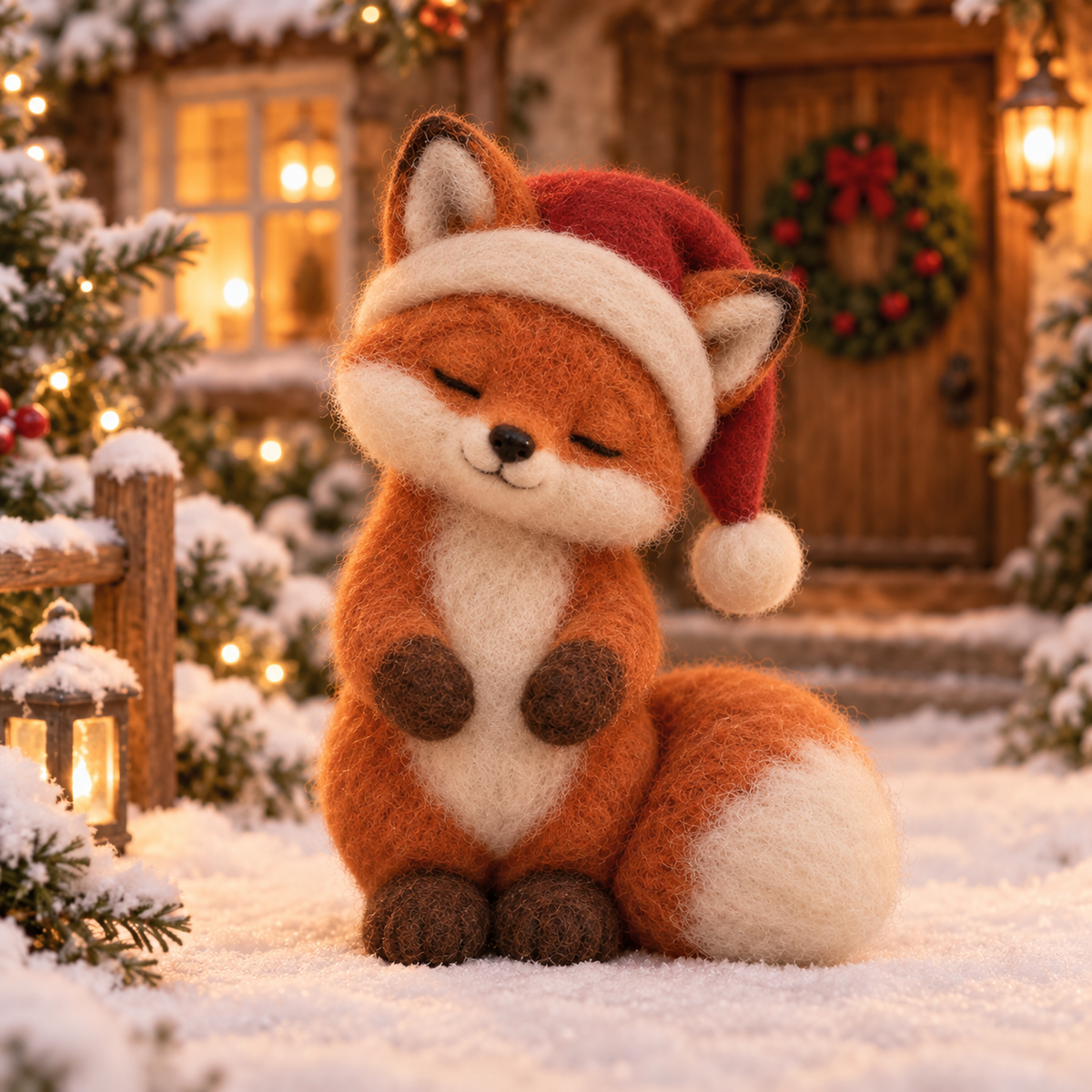 Robin in Christmas Fox Moments, handmade needle-felted Christmas decor