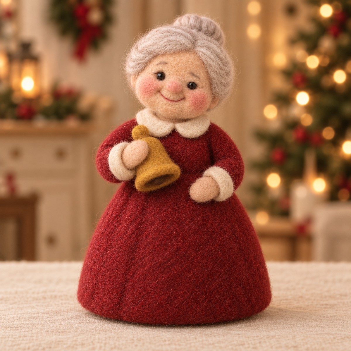 Pip in Christmas Grandmother Friends, handmade needle-felted Christmas decor