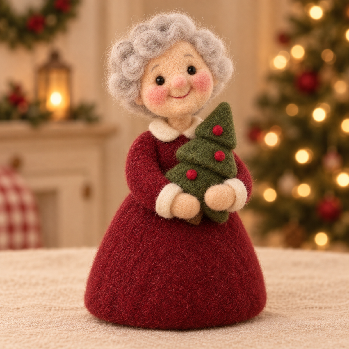 Noel in Christmas Grandmother Friends, handmade needle-felted Christmas decor