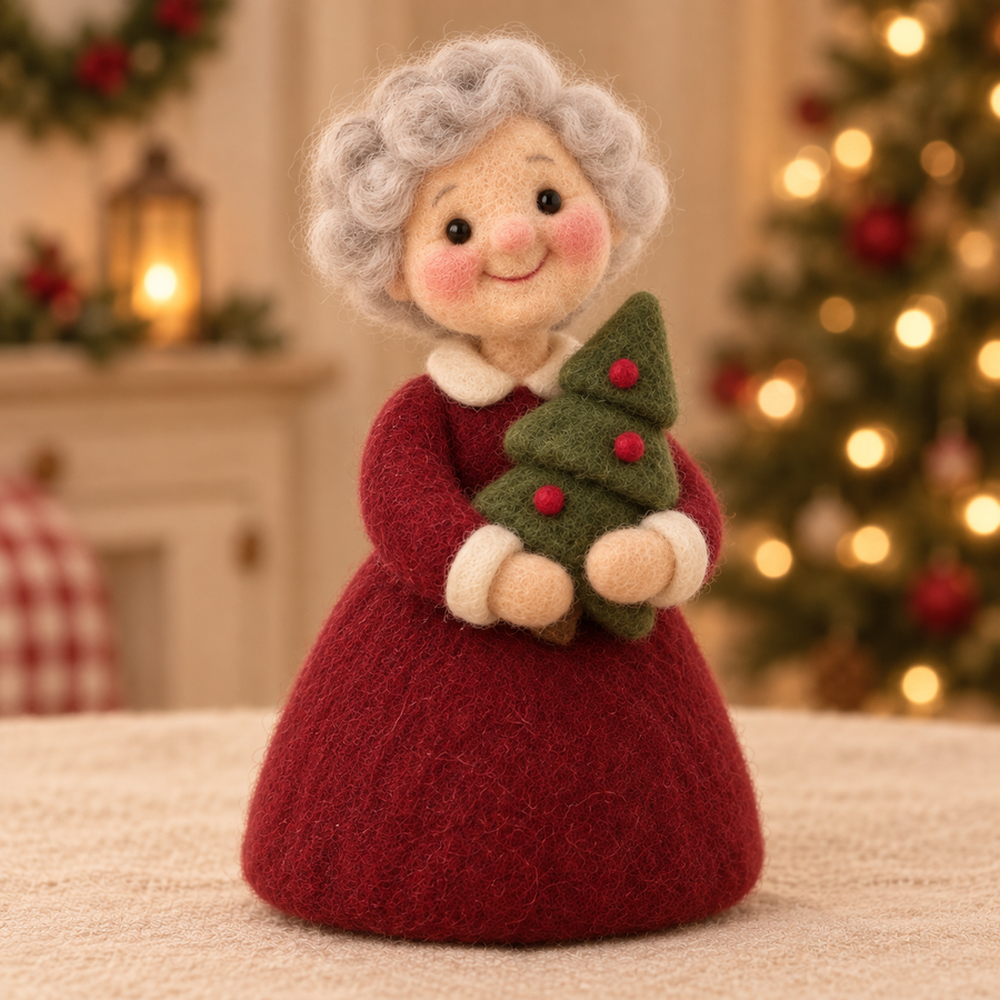 Noel in Christmas Grandmother Friends, handmade needle-felted Christmas decor