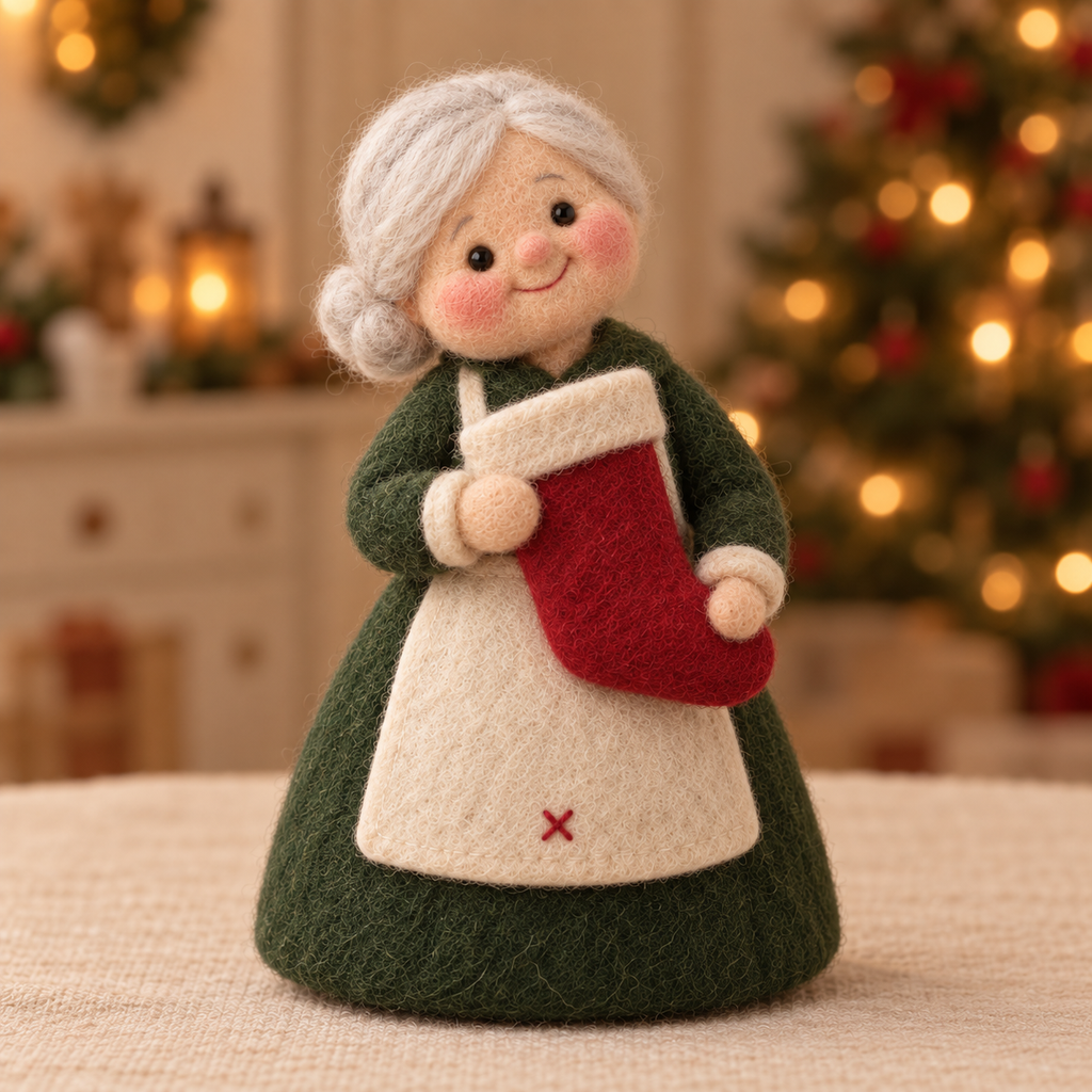 Clover in Christmas Grandmother Friends, handmade needle-felted Christmas decor