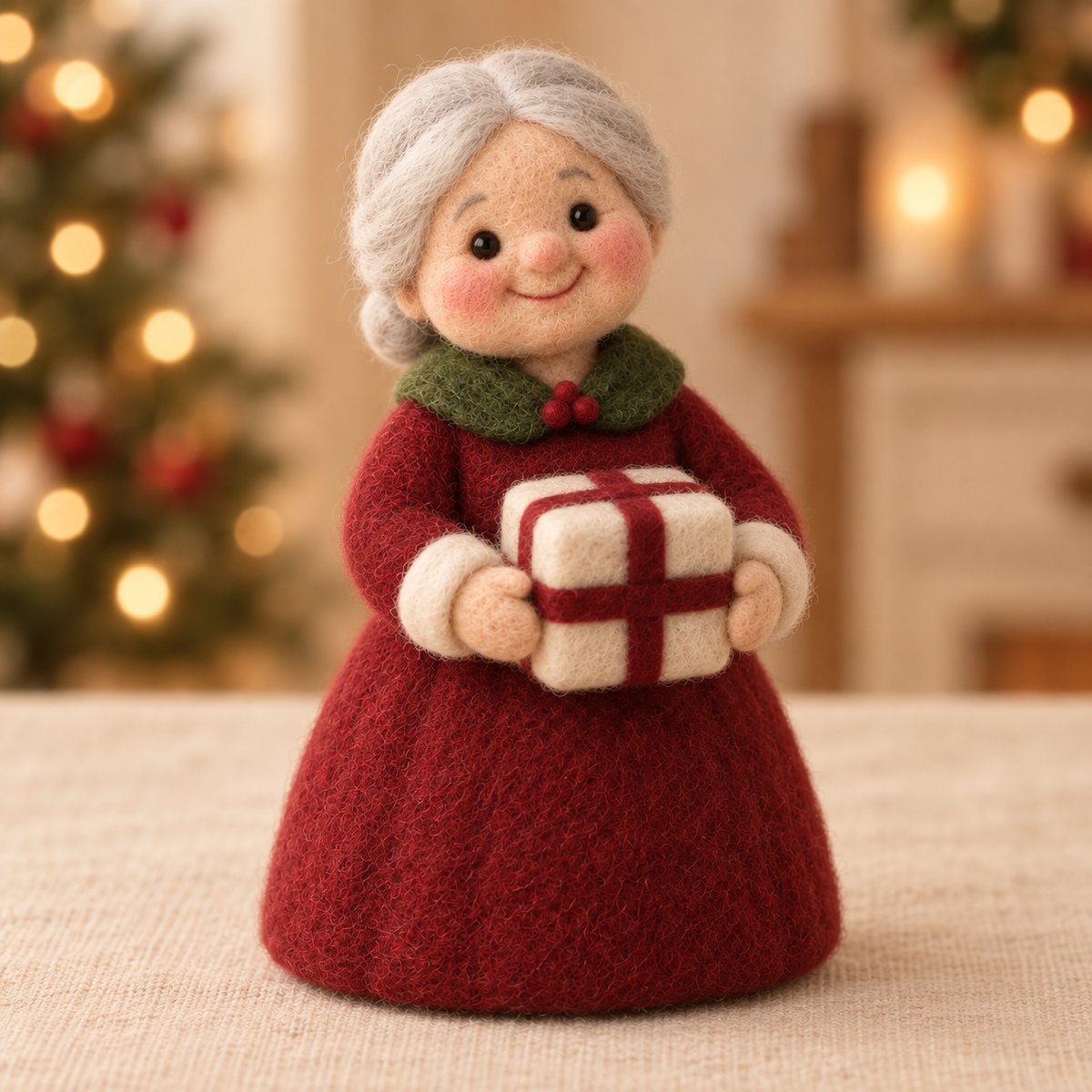 Ginger in Christmas Grandmother Friends, handmade needle-felted Christmas decor