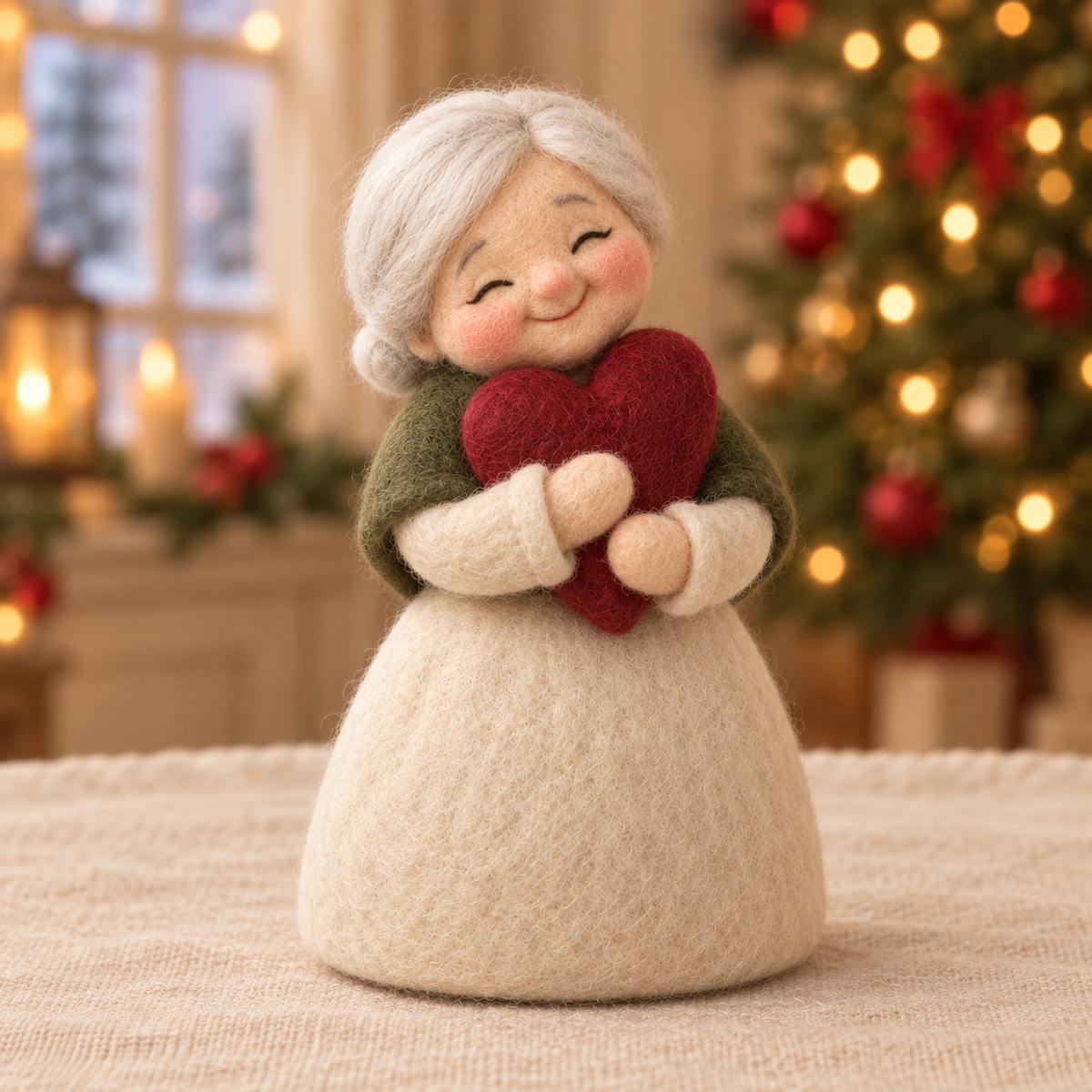 Robin in Christmas Grandmother Friends, handmade needle-felted Christmas decor