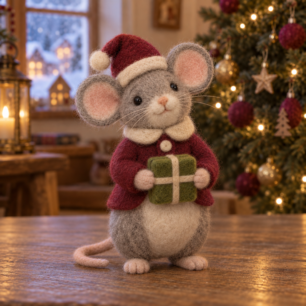Juniper, Gift in Christmas Hearth Mice, handmade needle-felted Christmas decor