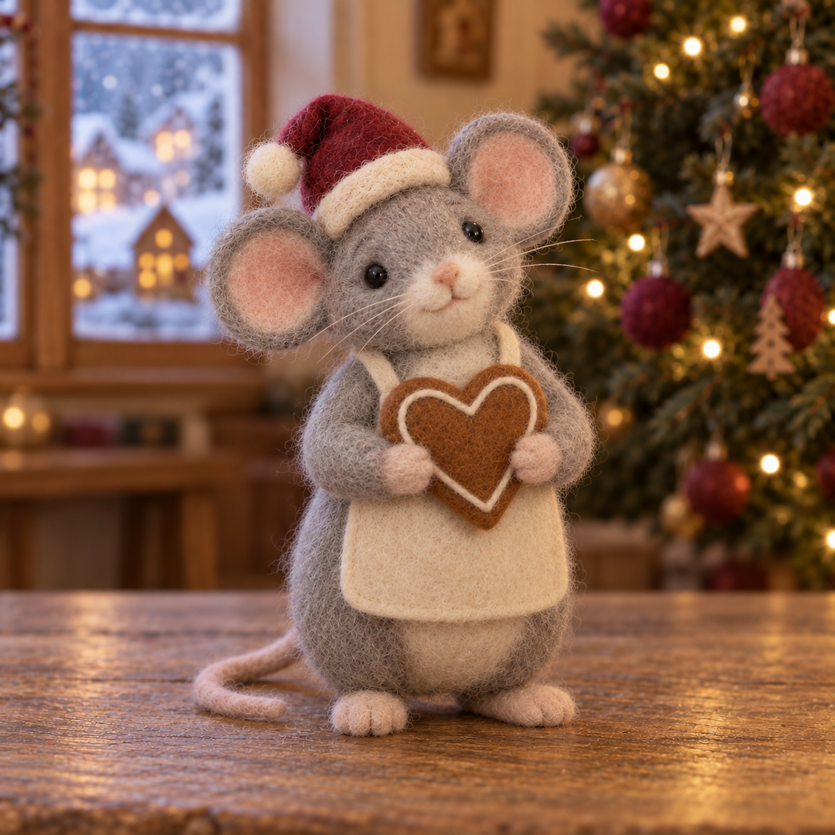 Tinsel, Gingerbread in Christmas Hearth Mice, handmade needle-felted Christmas decor