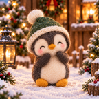 Holly in Christmas Penguin Friends, handmade needle-felted Christmas decor