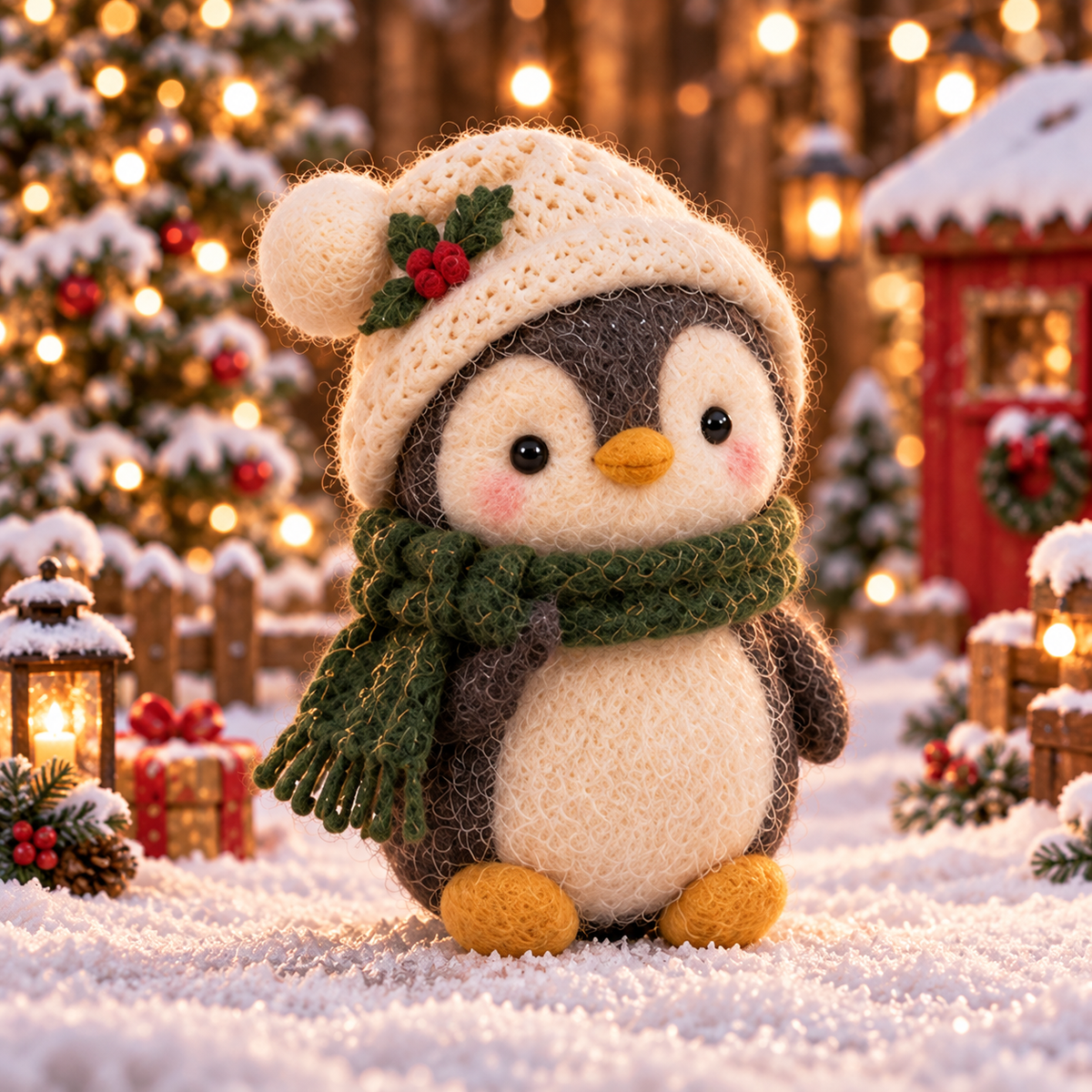 Juniper in Christmas Penguin Friends, handmade needle-felted Christmas decor