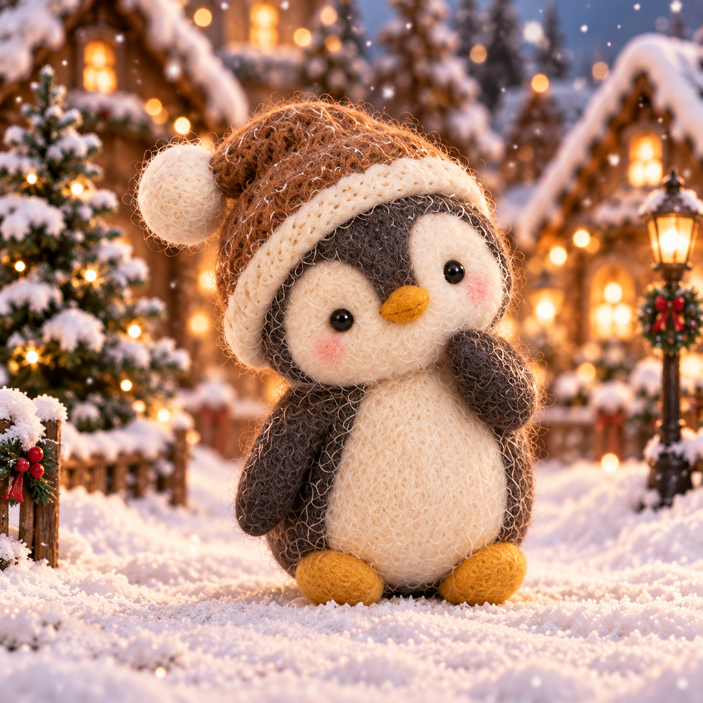 Tinsel in Christmas Penguin Friends, handmade needle-felted Christmas decor