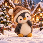 Tinsel in Christmas Penguin Friends, handmade needle-felted Christmas decor