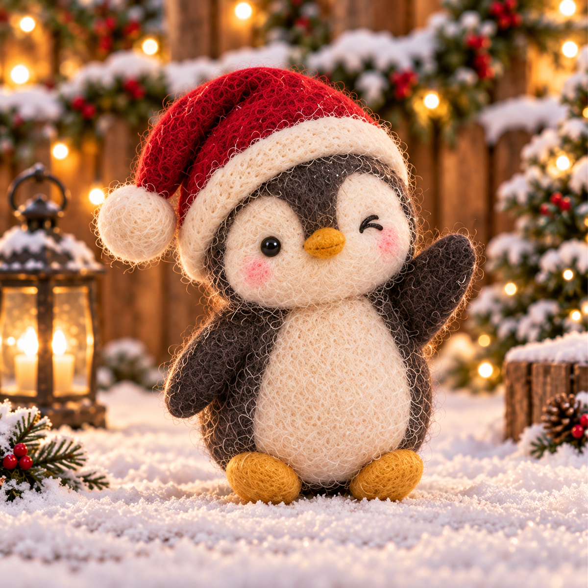 Clover in Christmas Penguin Friends, handmade needle-felted Christmas decor
