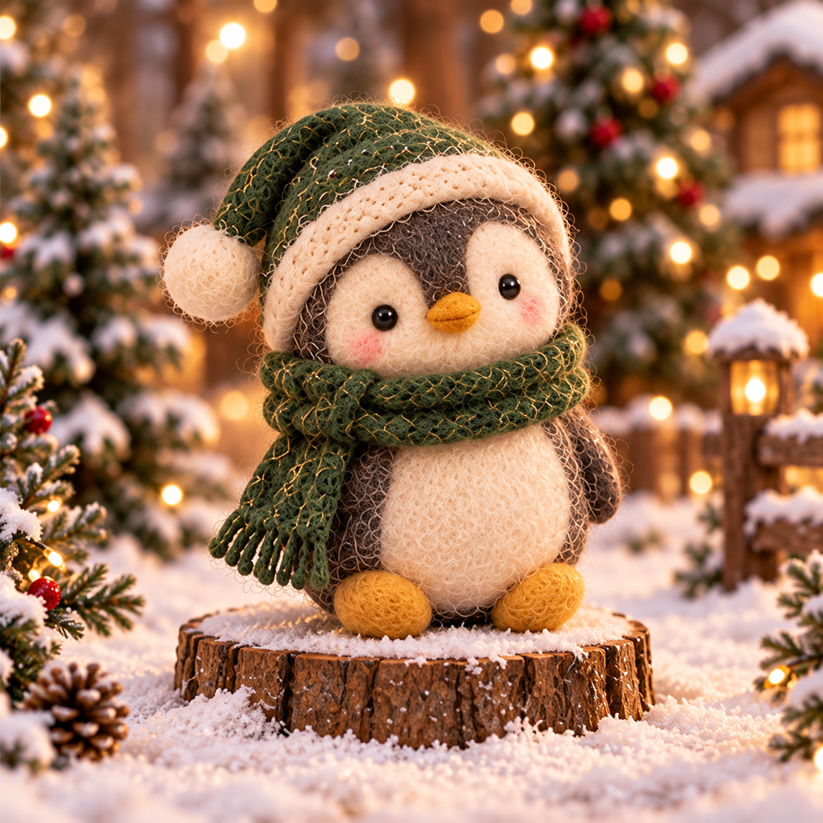 Ginger in Christmas Penguin Friends, handmade needle-felted Christmas decor