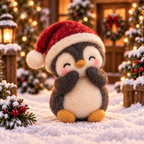 Robin in Christmas Penguin Friends, handmade needle-felted Christmas decor