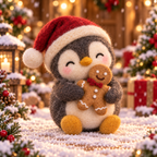 Bell in Christmas Penguin Friends, handmade needle-felted Christmas decor