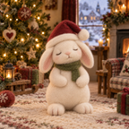 Merry in Christmas Rabbit Friends, handmade needle-felted Christmas decor