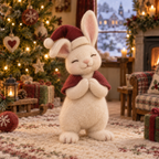 Robin in Christmas Rabbit Friends, handmade needle-felted Christmas decor