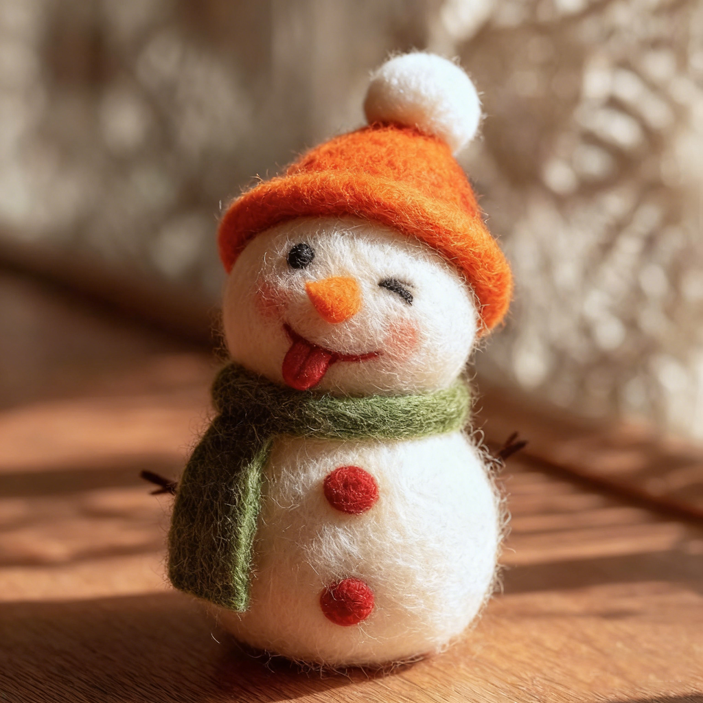 Pip in Christmas Snowman Friends, handmade needle-felted Christmas decor