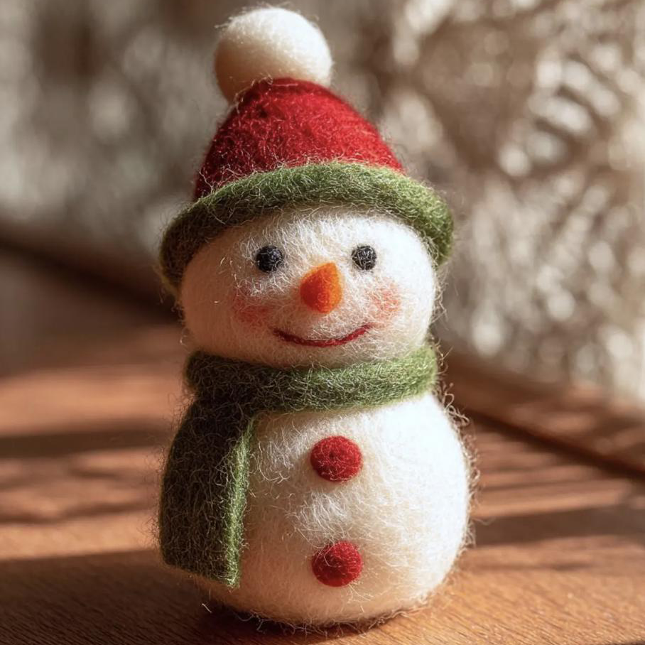 Noel in Christmas Snowman Friends, handmade needle-felted Christmas decor