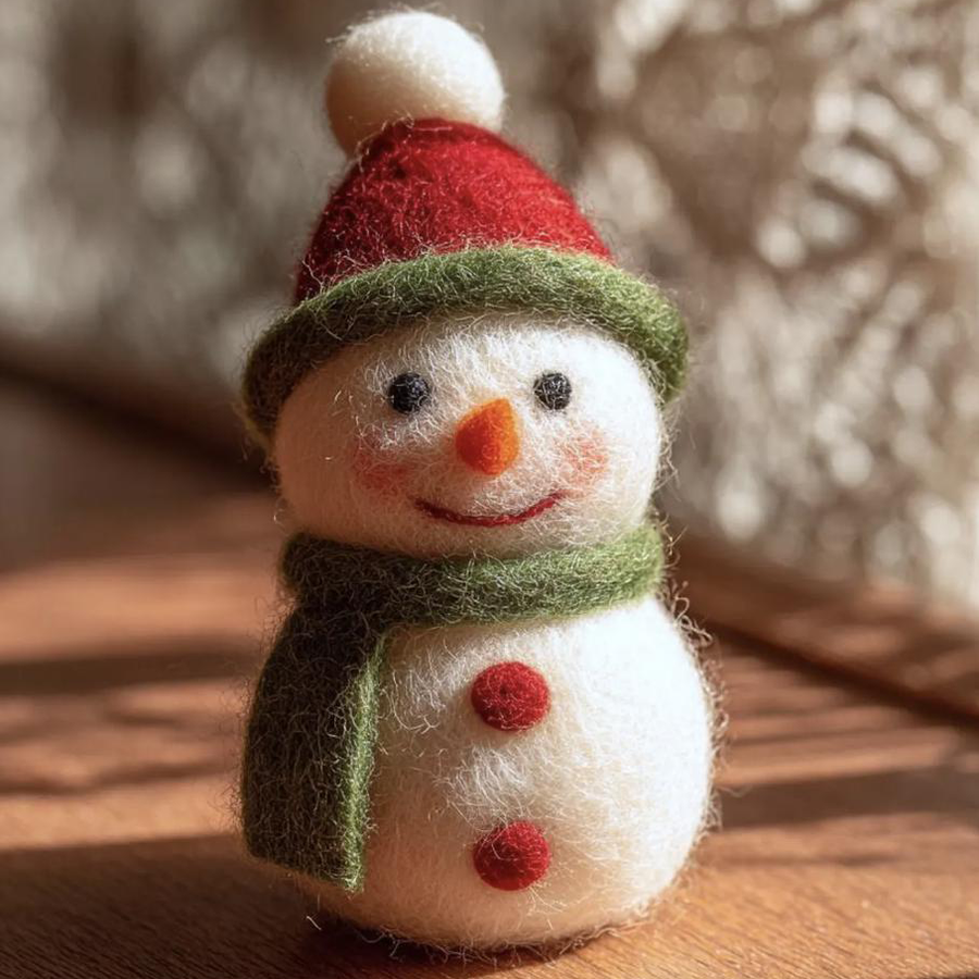 Noel in Christmas Snowman Friends, handmade needle-felted Christmas decor
