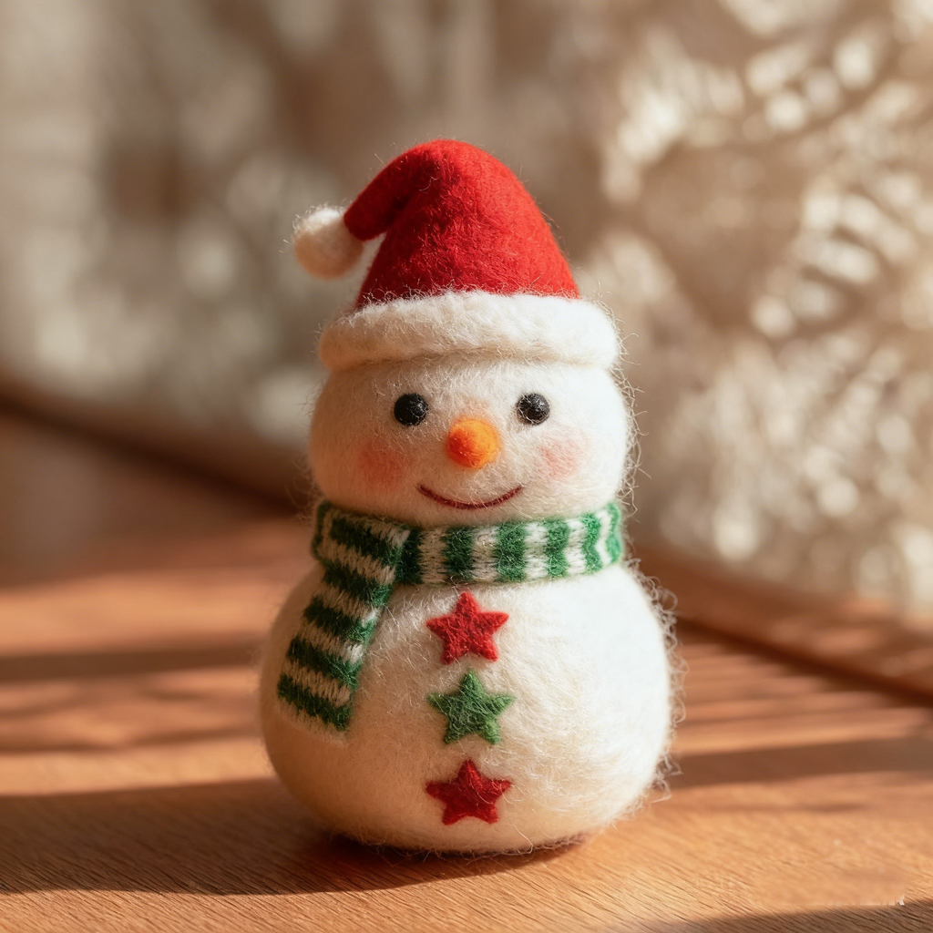 Juniper in Christmas Snowman Friends, handmade needle-felted Christmas decor