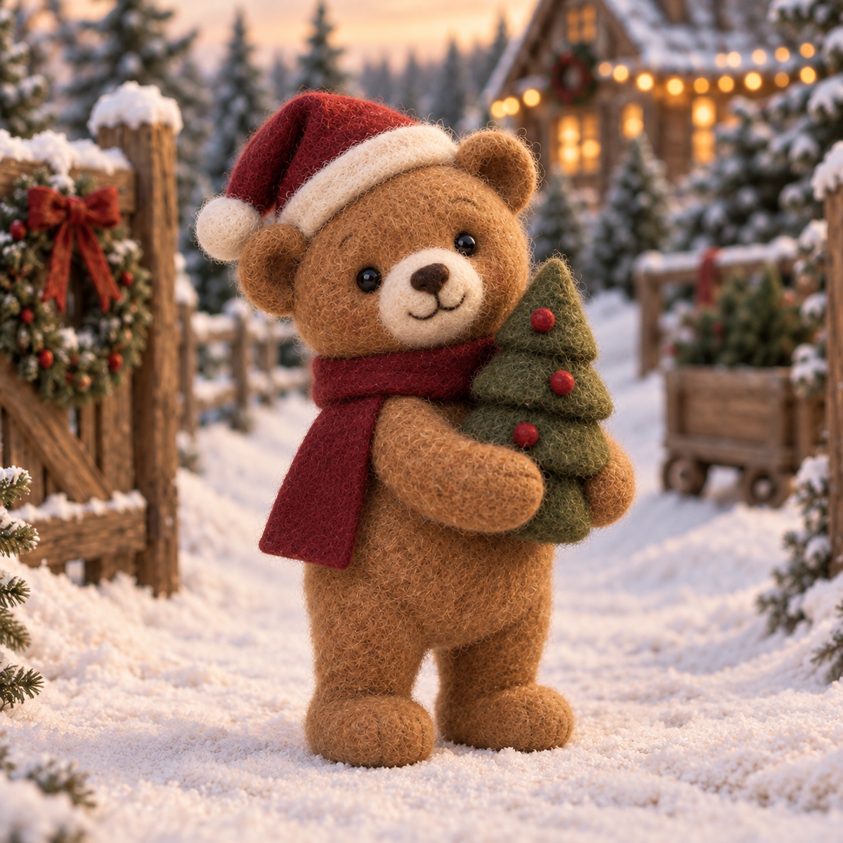 Pip, Tree in Christmas Teddy Moments, handmade needle-felted Christmas decor