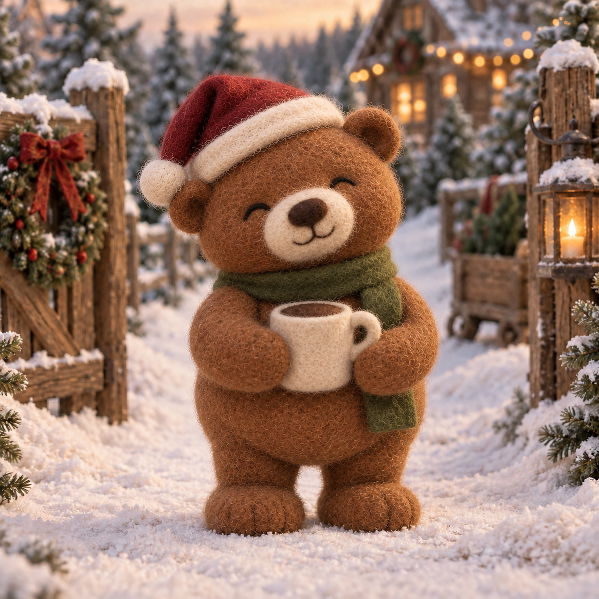 Holly, Cocoa Round in Christmas Teddy Moments, handmade needle-felted Christmas decor