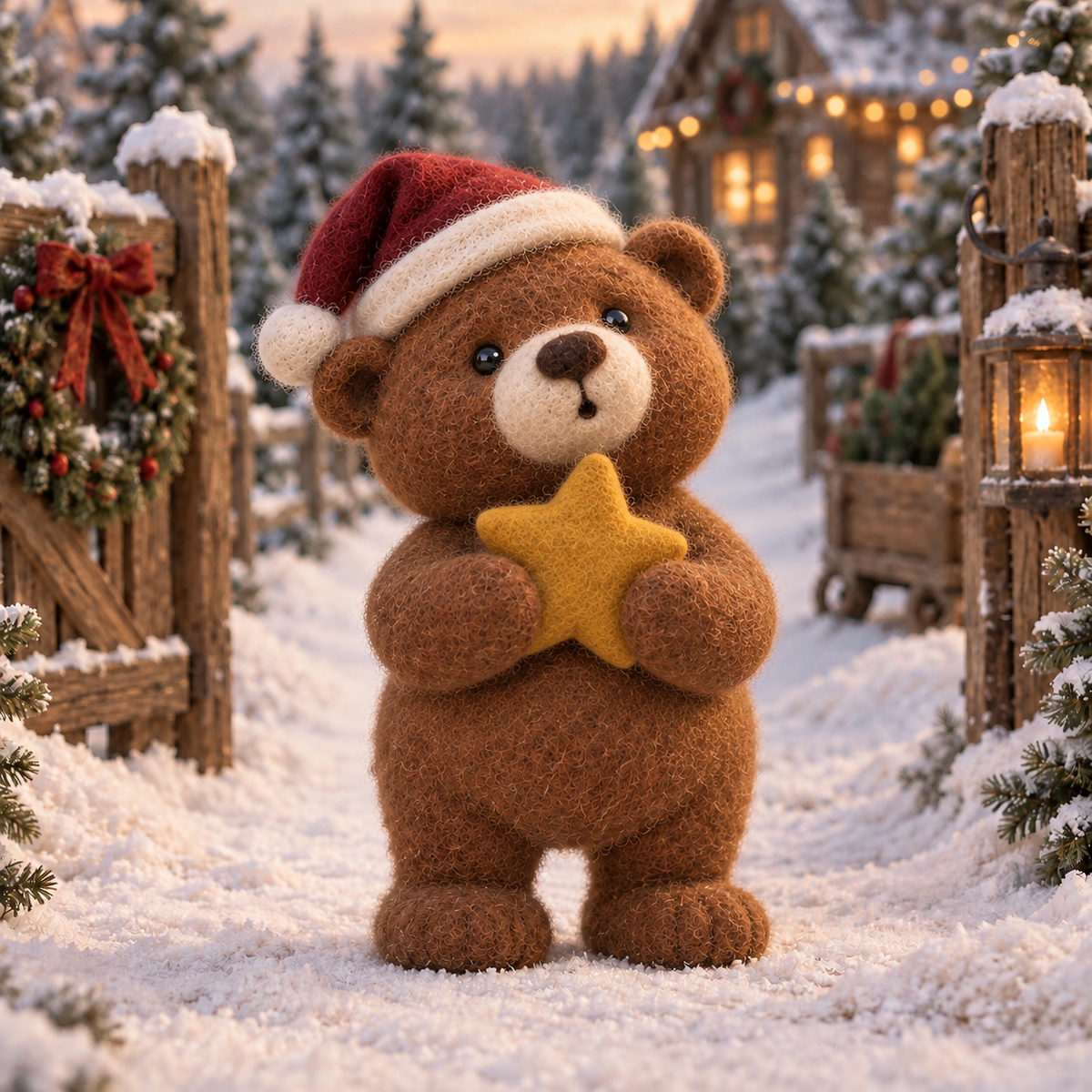Juniper, Star in Christmas Teddy Moments, handmade needle-felted Christmas decor