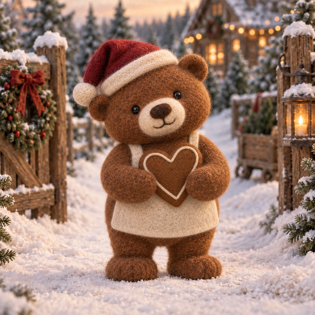 Merry, Gingerbread in Christmas Teddy Moments, handmade needle-felted Christmas decor