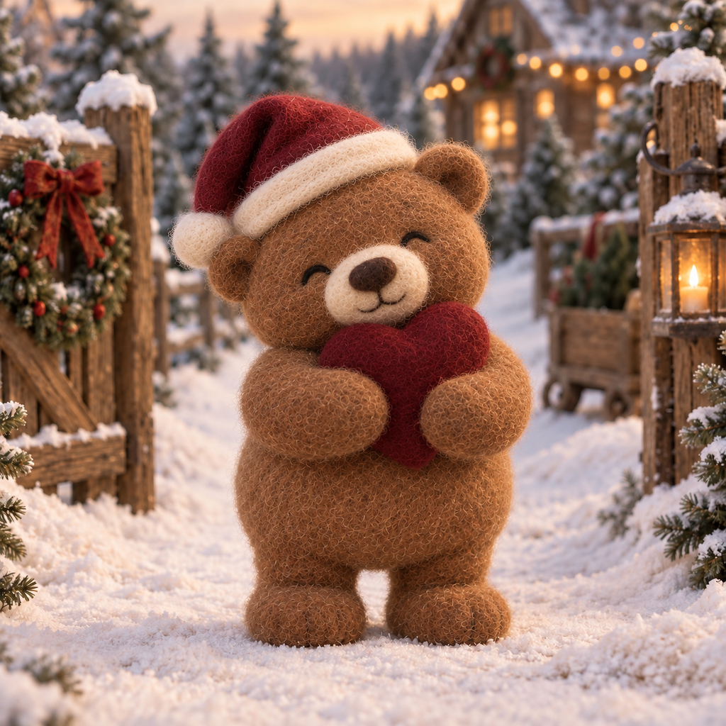 Clover, Heart in Christmas Teddy Moments, handmade needle-felted Christmas decor