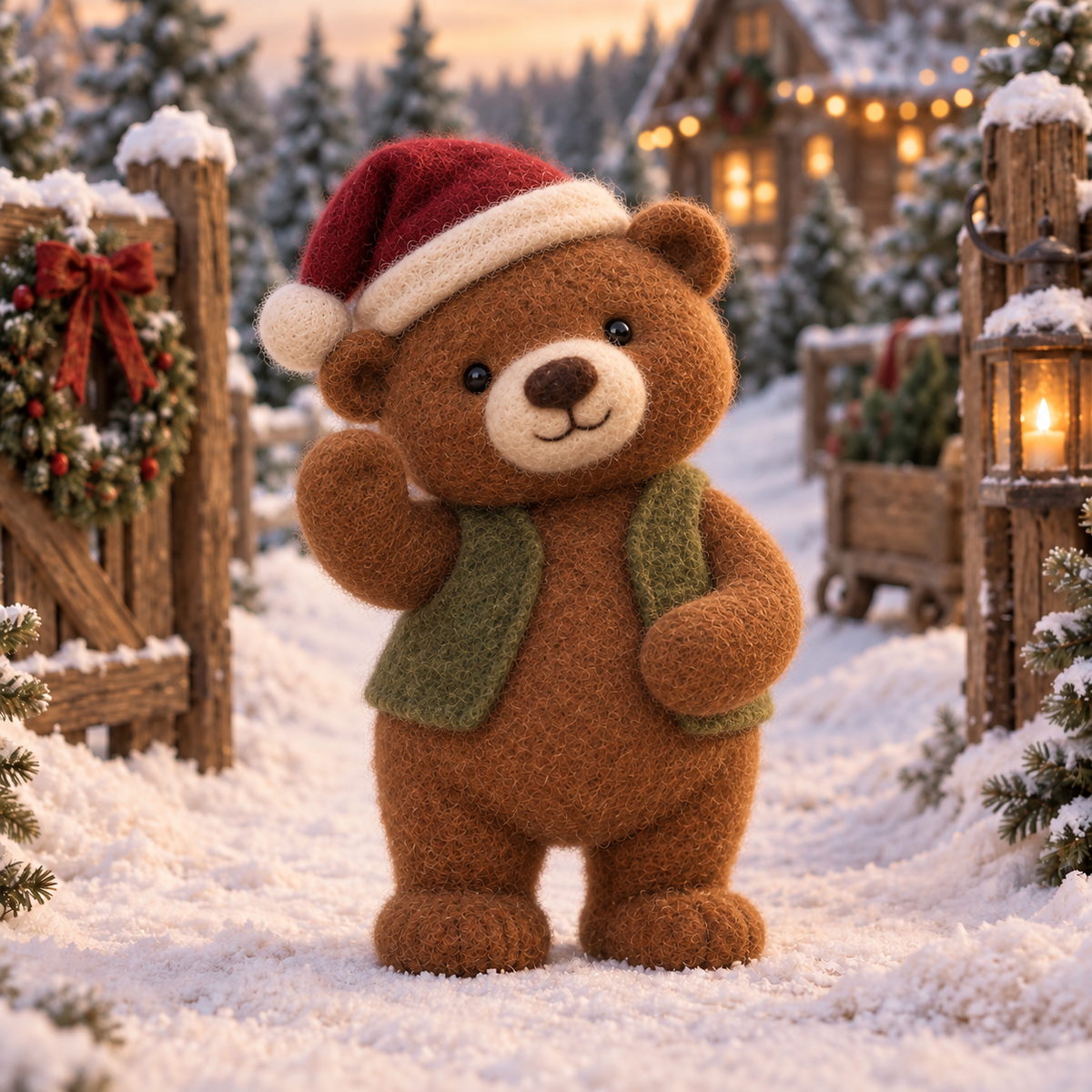 Ginger, Wave in Christmas Teddy Moments, handmade needle-felted Christmas decor